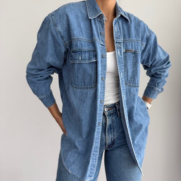 Vintage Calvin Klein 90s denim oversized button front shirt - Picture 4 of 14